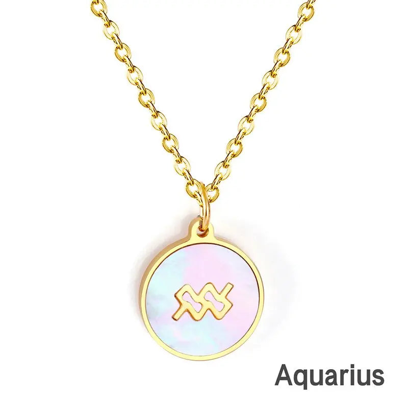 Shell Pendant Twelve Constellation Stainless Steel Necklace Man Jewelry For Women Choker Chain Necklace Collar 2021 asonjewelry
