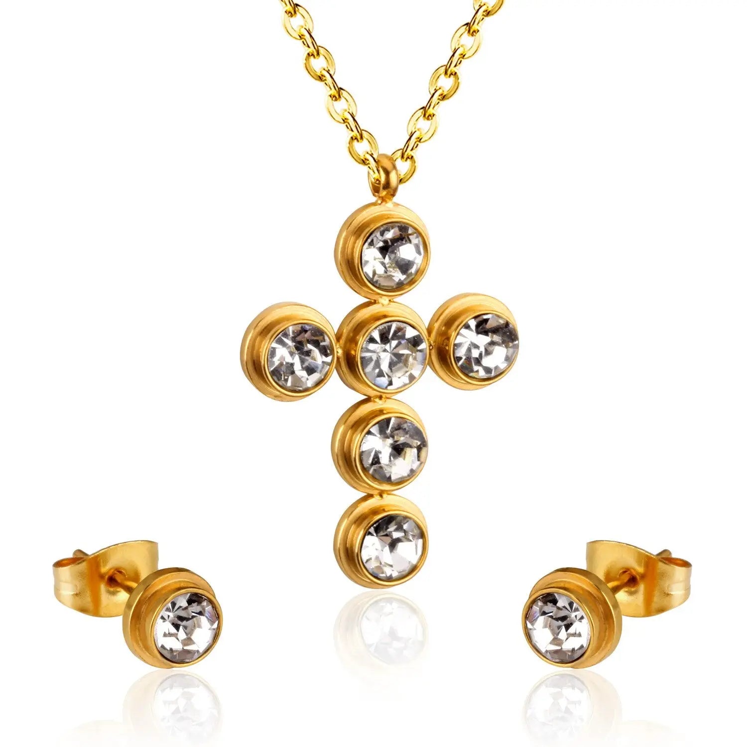 Jewelry Set Women Cross AAA Crystal Pendant Chain Necklace Stainless Steel Dubai African Jewelry Sets Christmas asonjewelry