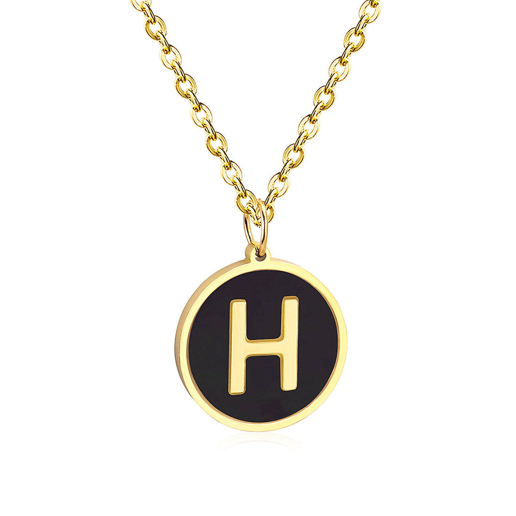ASON New Punk Jewelry Gold Black Shell Choler Necklaces Stainless Steel 26 Letter Alphabet Pendant Necklaces Women/Girl