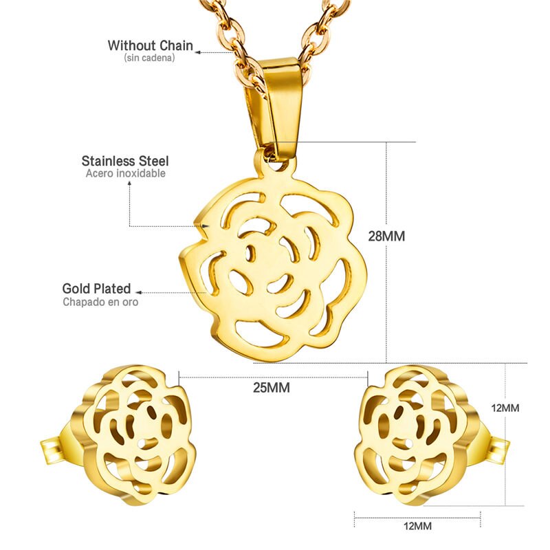 ASON Gold Color Accessories Classic Jewelry Flower Pendants Link Chains Necklace Earrings Jewelry Set For Women Wedding asonjewelry