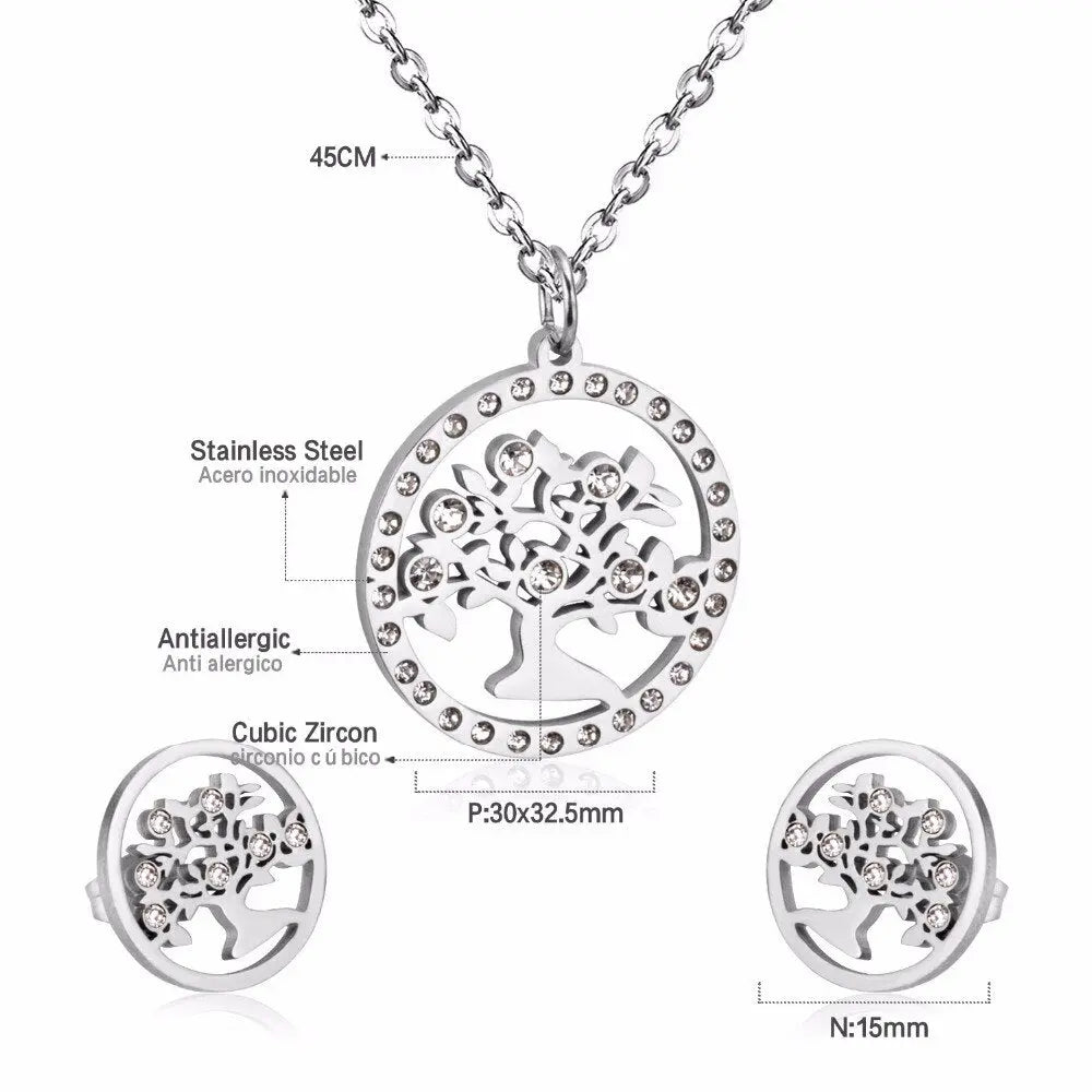Korean Wedding Dubai Stainless Steel Jewelry Sets Tree Necklace Earrings For Women African Fashion Jewelry Sets asonjewelry
