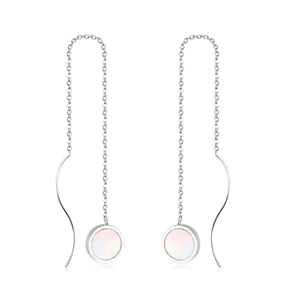 Stainless Steel Korean Dangle Earring with Round Shell Dangle Earrings for Girl Women Fashion Jewelry Brinco asonjewelry