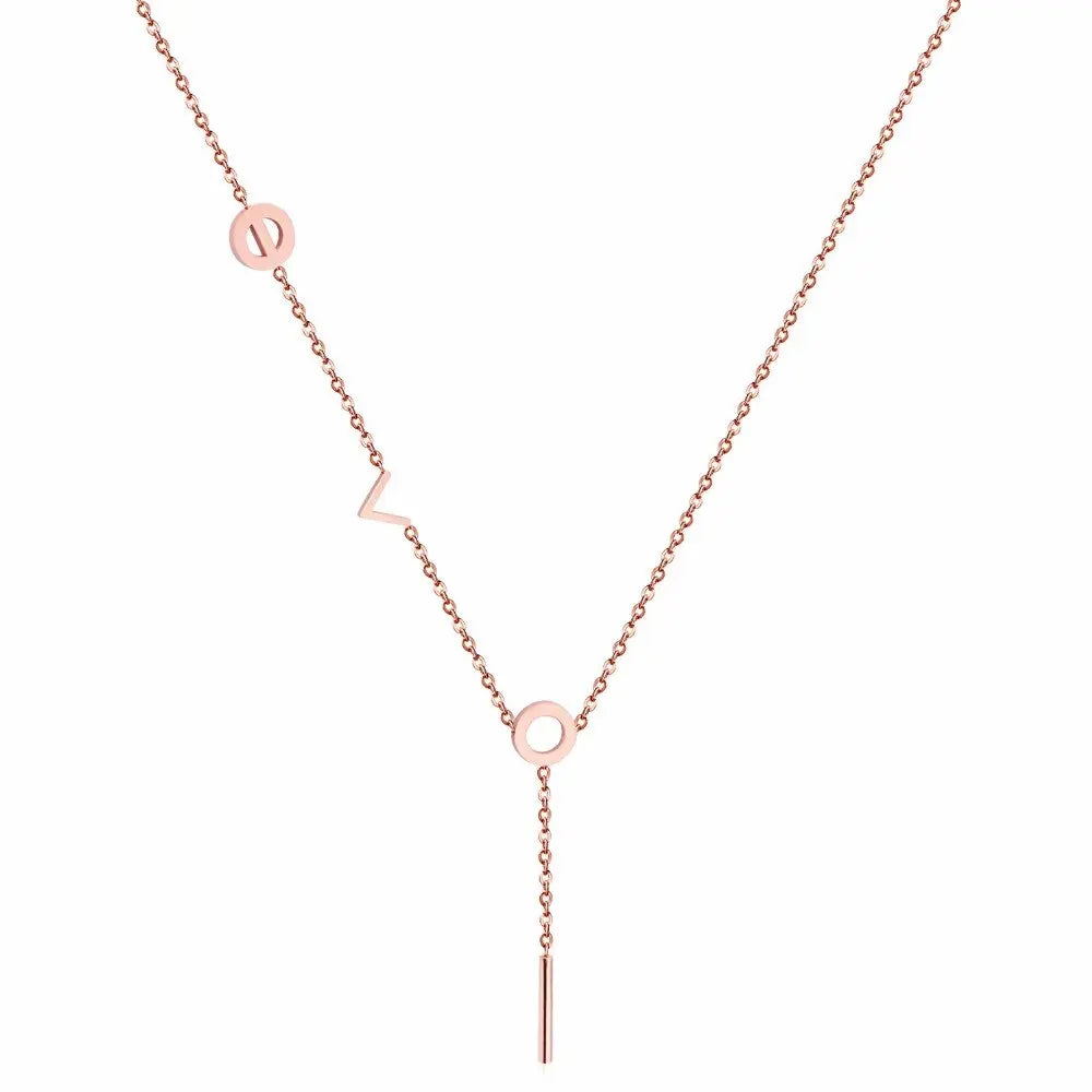 Fashion Jewelry Rose Gold "Love" Pendants Necklaces For Women 316L Stainless Steel Chains choker Necklace Set asonjewelry