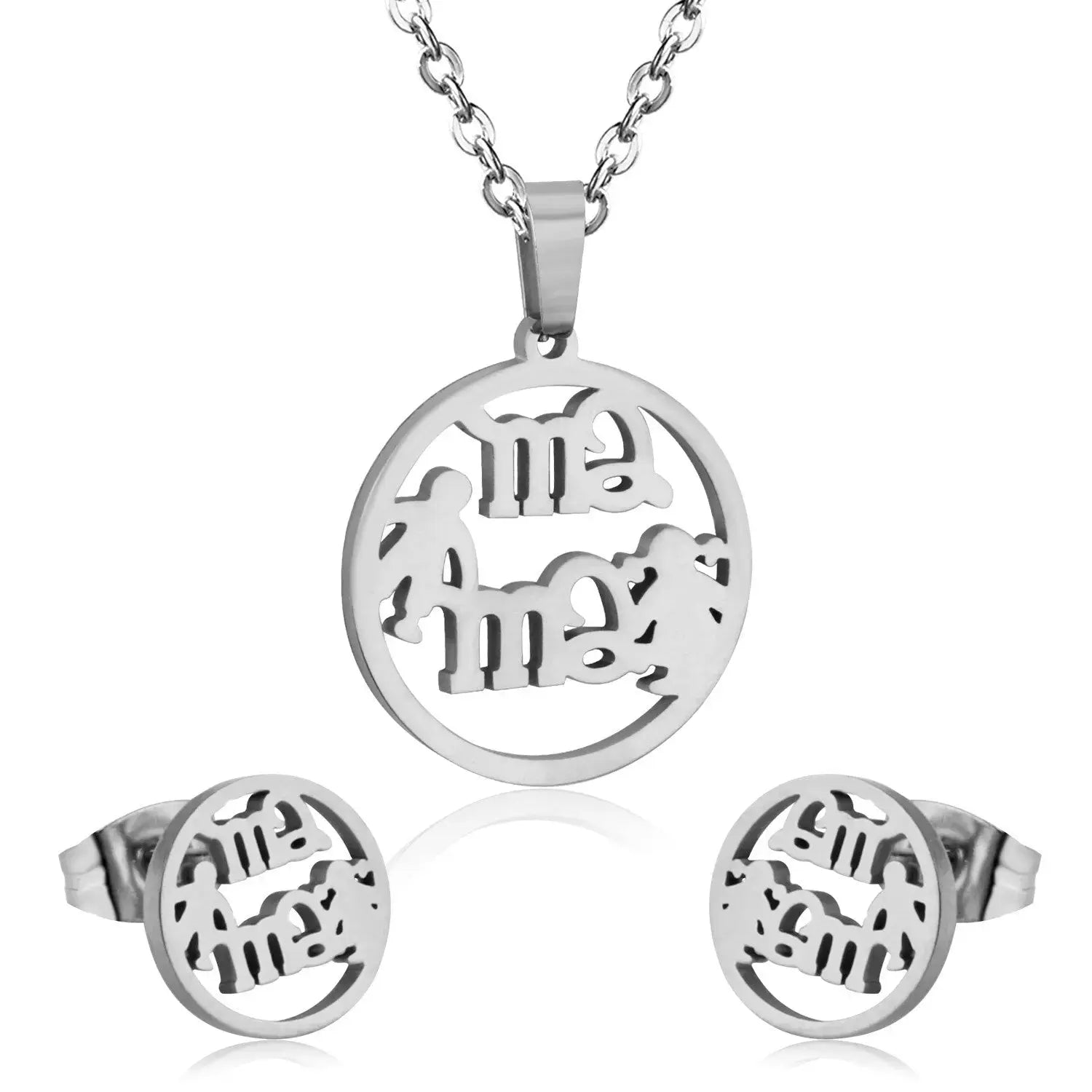 Stainless Steel MAMA Pendant Necklace Earrings For Women Fashion Jewelry Sets For Mother's Day Gift Dubai African asonjewelry