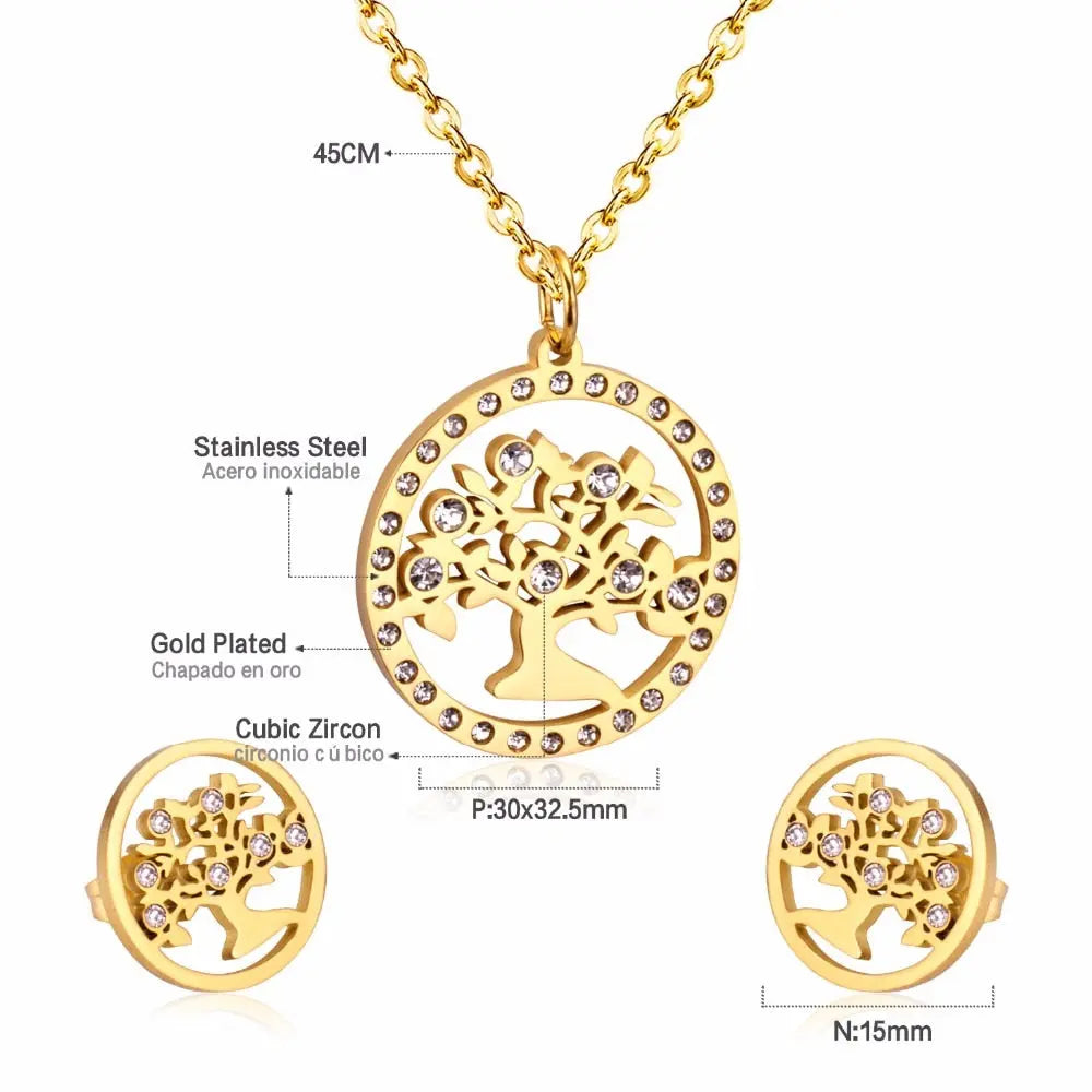 Korean Wedding Dubai Stainless Steel Jewelry Sets Tree Necklace Earrings For Women African Fashion Jewelry Sets asonjewelry