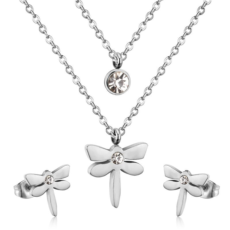 ASON Top 316L Stainless Steel Dragonfly Necklace Pendant Bridal Wedding Jewelry Set for Women 2019 Small Stud Earring Sets asonjewelry