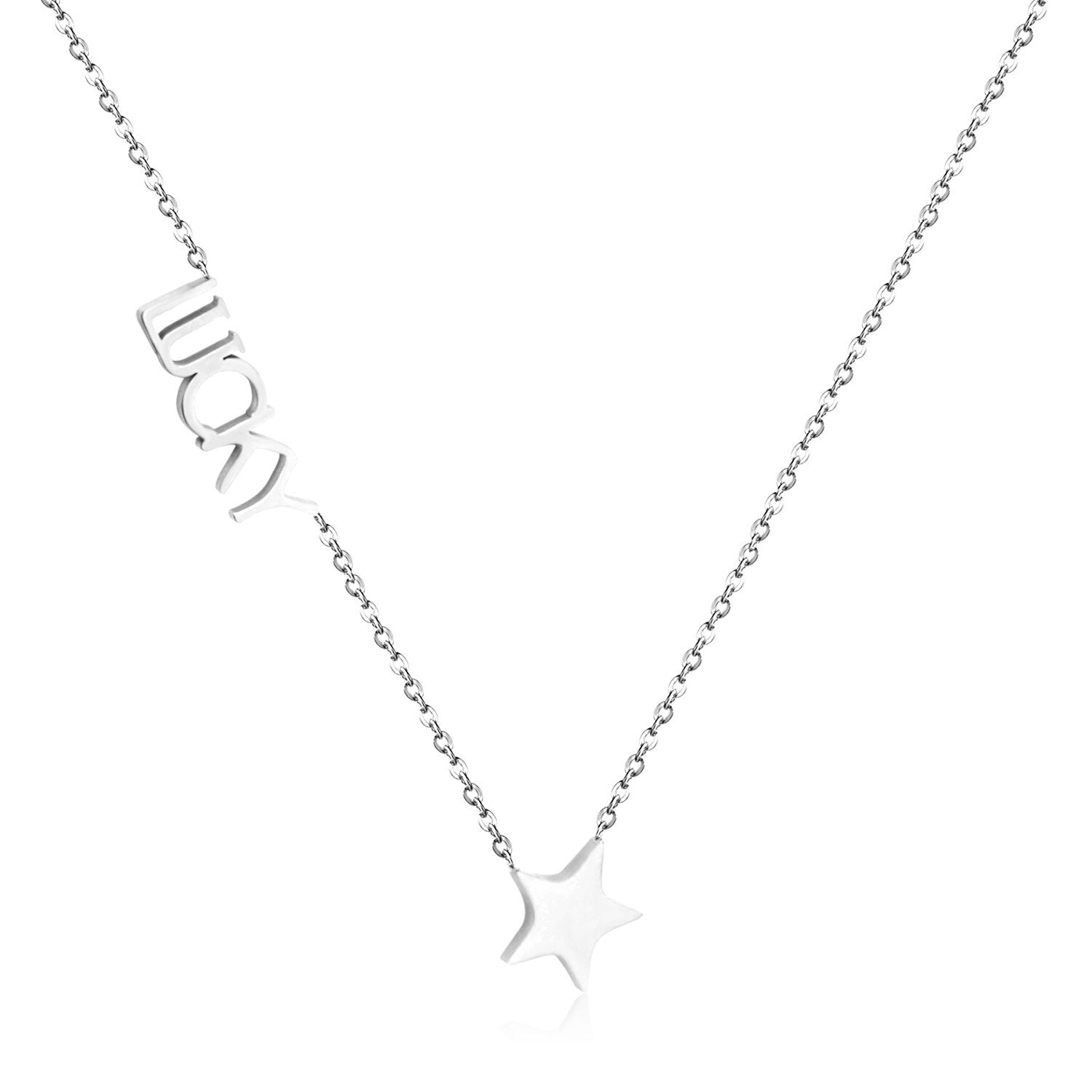 ASON Initial Necklace Women Girl Stainless Steel Letter Lucky Star Pendant Necklace Collier Choker Collars Wedding Necklace asonjewelry