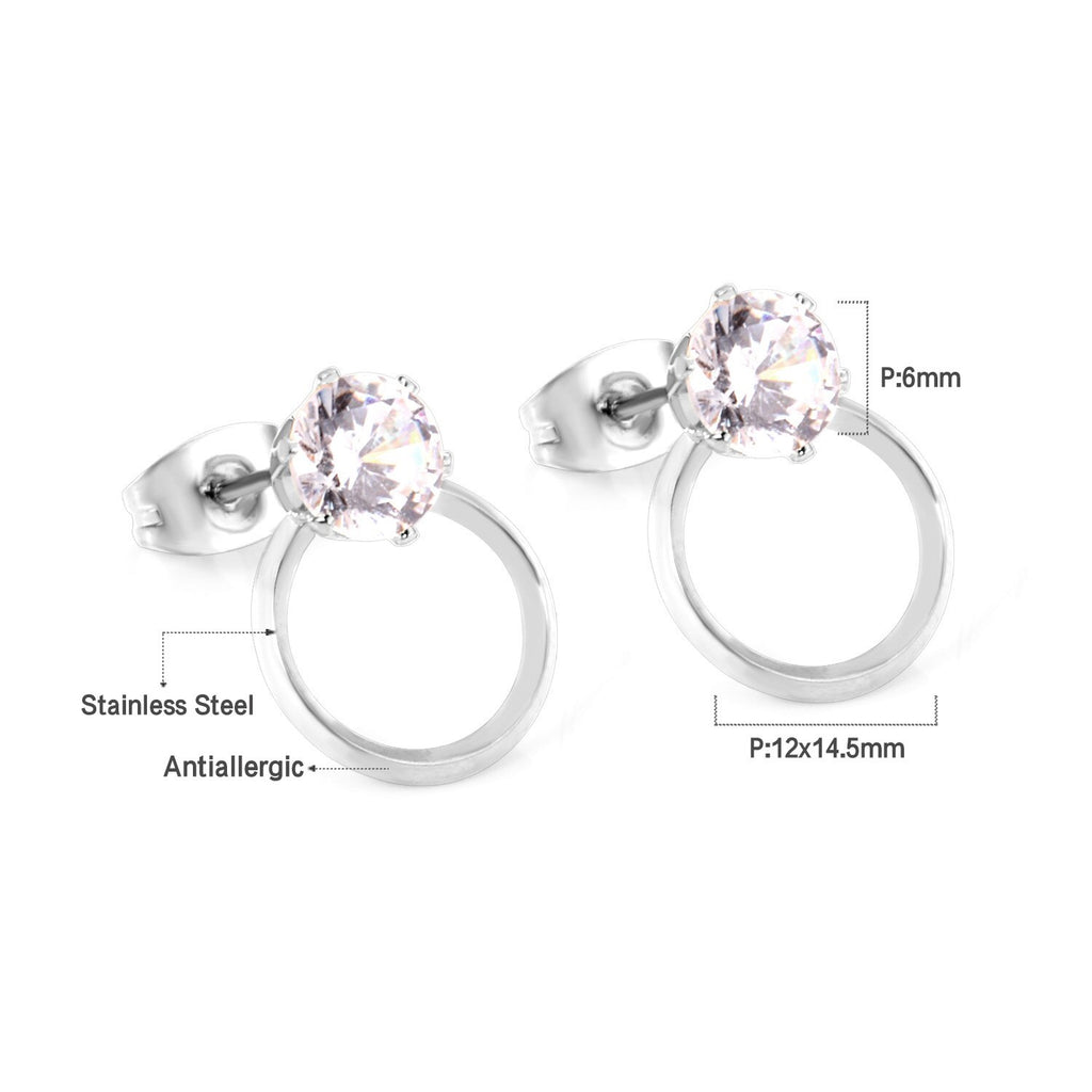 ASON bijoux de mariage rond zircon cubique Anti-allergie boucle d'oreille en acier inoxydable boucles d'oreilles rondes accessoires féminins fête