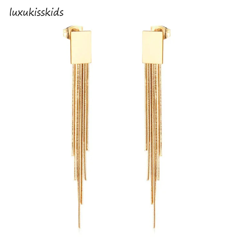 Vestido Jewelry Korean Style Wedding Tassel Drop Earrings Women Stainless Steel Dangle Earings Christmas Pendientes asonjewelry
