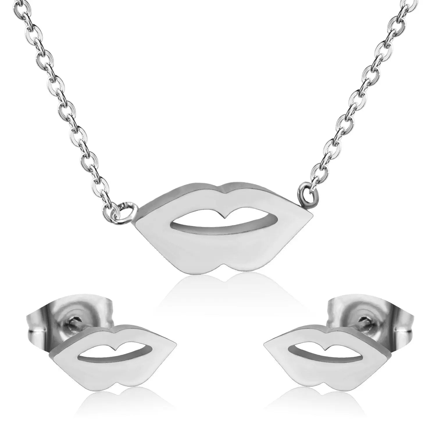 Jewelery Stainless Steel Dubai Unique Lips Pendant Necklaces Stud Earrings Brinco For Lover Jewelry Sets Gift asonjewelry