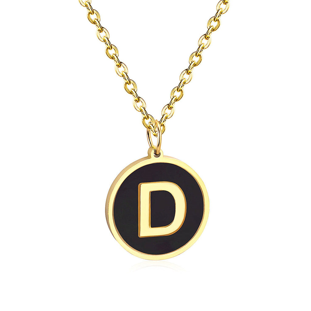 ASON New Punk Jewelry Gold Black Shell Choler Necklaces Stainless Steel 26 Letter Alphabet Pendant Necklaces Women/Girl