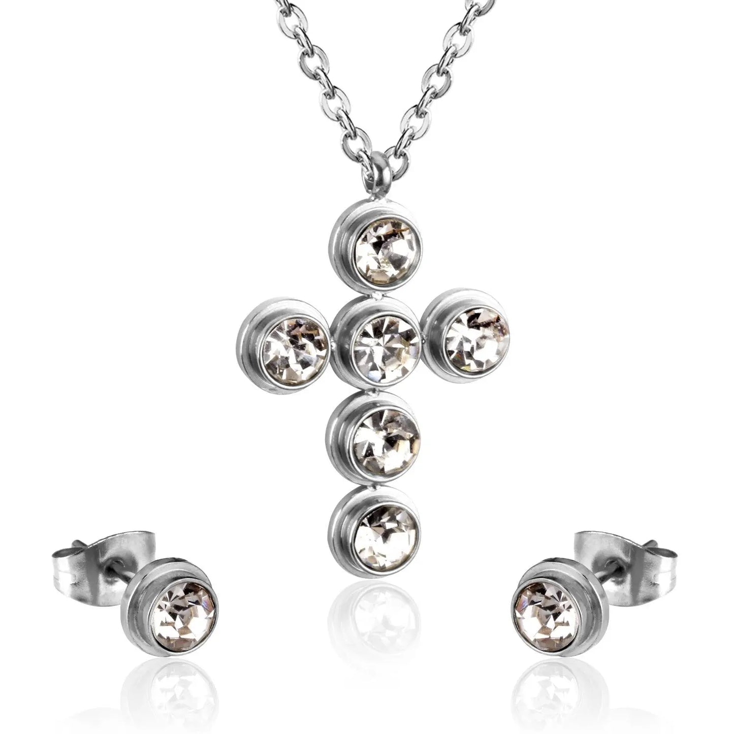 Jewelry Set Women Cross AAA Crystal Pendant Chain Necklace Stainless Steel Dubai African Jewelry Sets Christmas asonjewelry