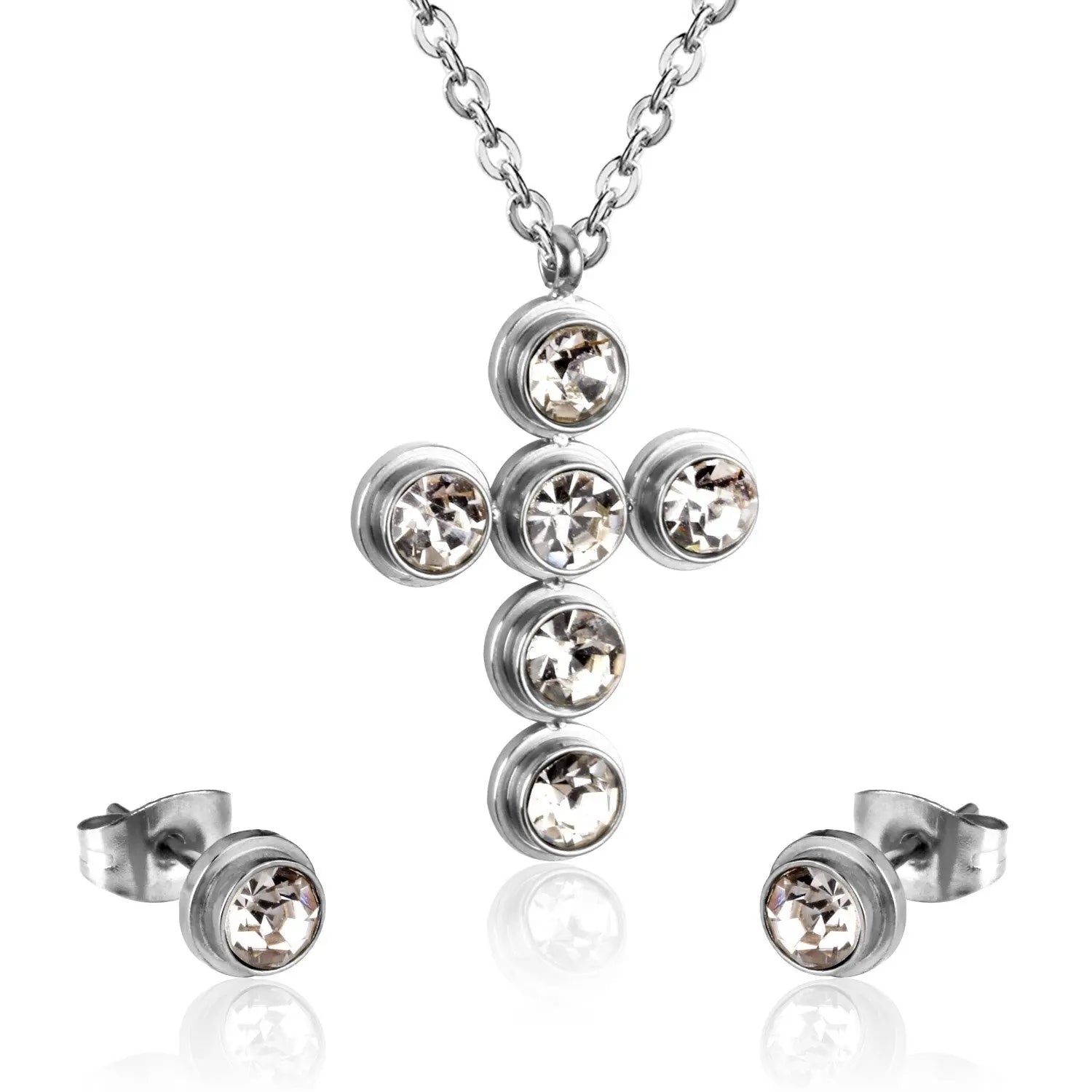 Jewelry Set Women Cross AAA Crystal Pendant Chain Necklace Stainless Steel Dubai African Jewelry Sets Christmas asonjewelry