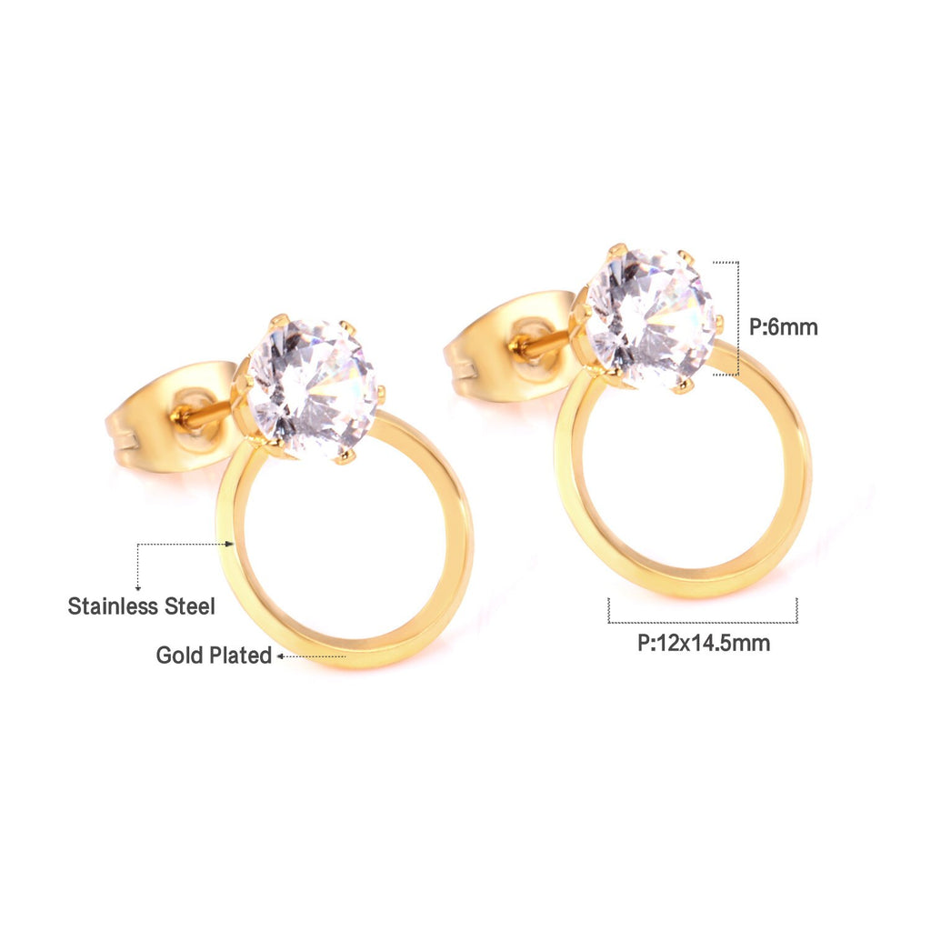 ASON bijoux de mariage rond zircon cubique Anti-allergie boucle d'oreille en acier inoxydable boucles d'oreilles rondes accessoires féminins fête