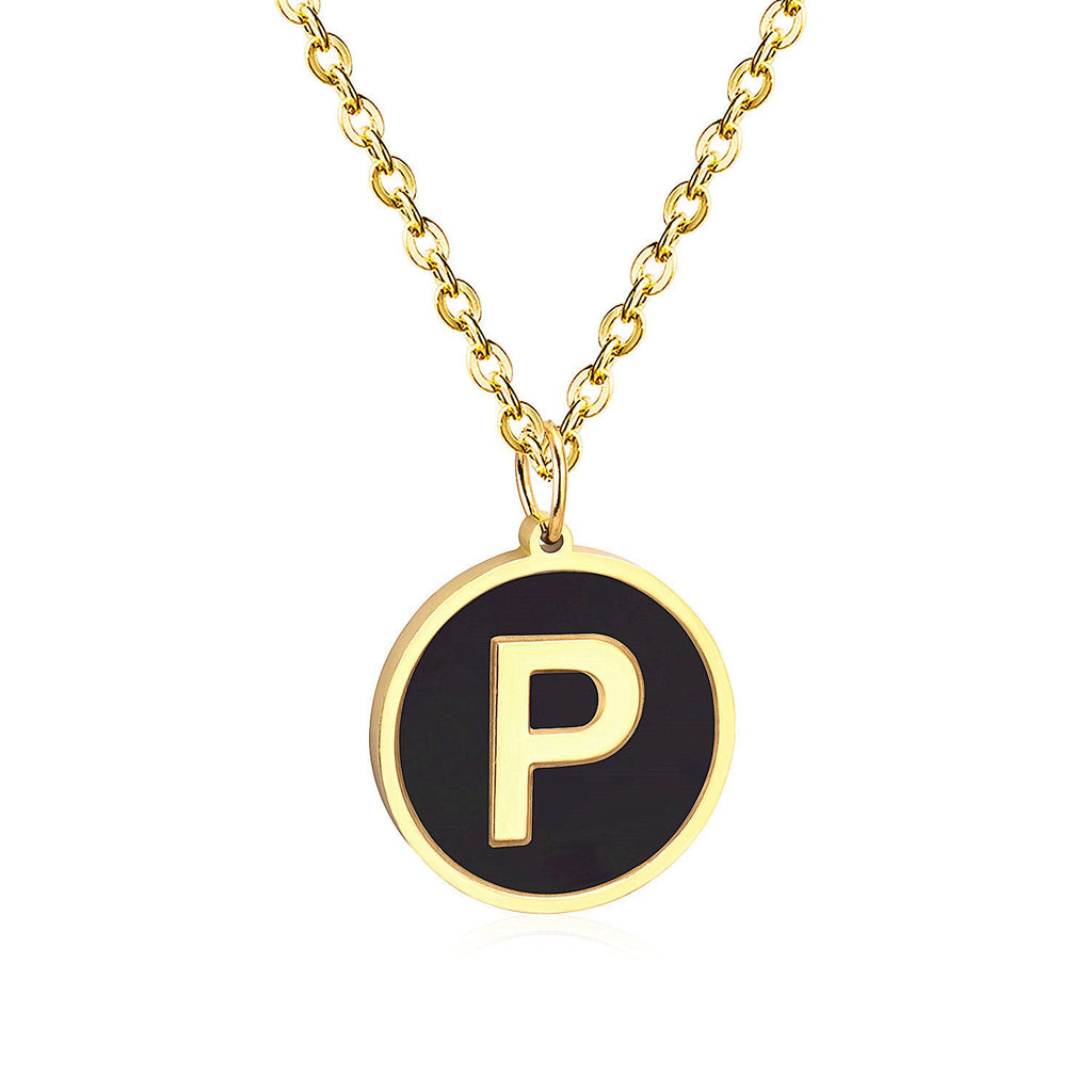 ASON New Punk Jewelry Gold Black Shell Choler Necklaces Stainless Steel 26 Letter Alphabet Pendant Necklaces Women/Girl