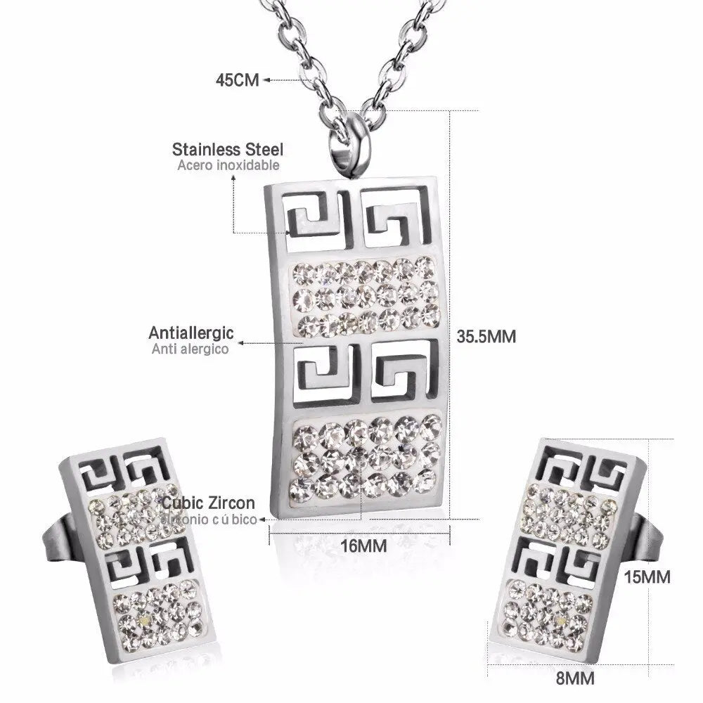 Trendy Stainless Steel Dubai Jewelry Set Geometry Pendant Necklace Earrings Crystal For Women Girls Jewelry Sets asonjewelry