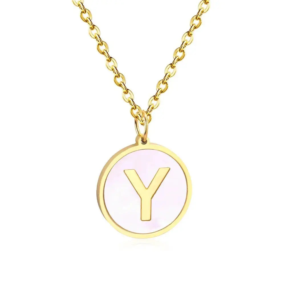 Stainless Steel Round Initial Pendant Necklace Gold Color 26 A-Z Letter Necklaces For Female Party Friend Wholesale asonjewelry