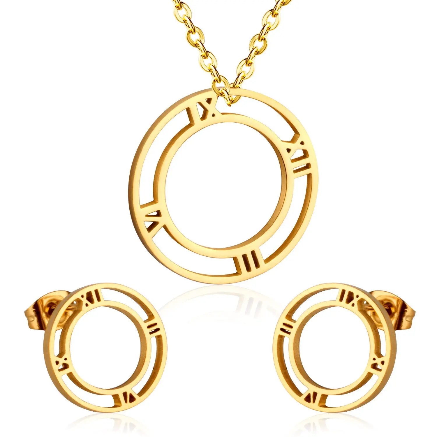 Hot Selling Roman numerals Necklace Earring Set Made By Stainless Steel Jewelry For Christmas Gift asonjewelry