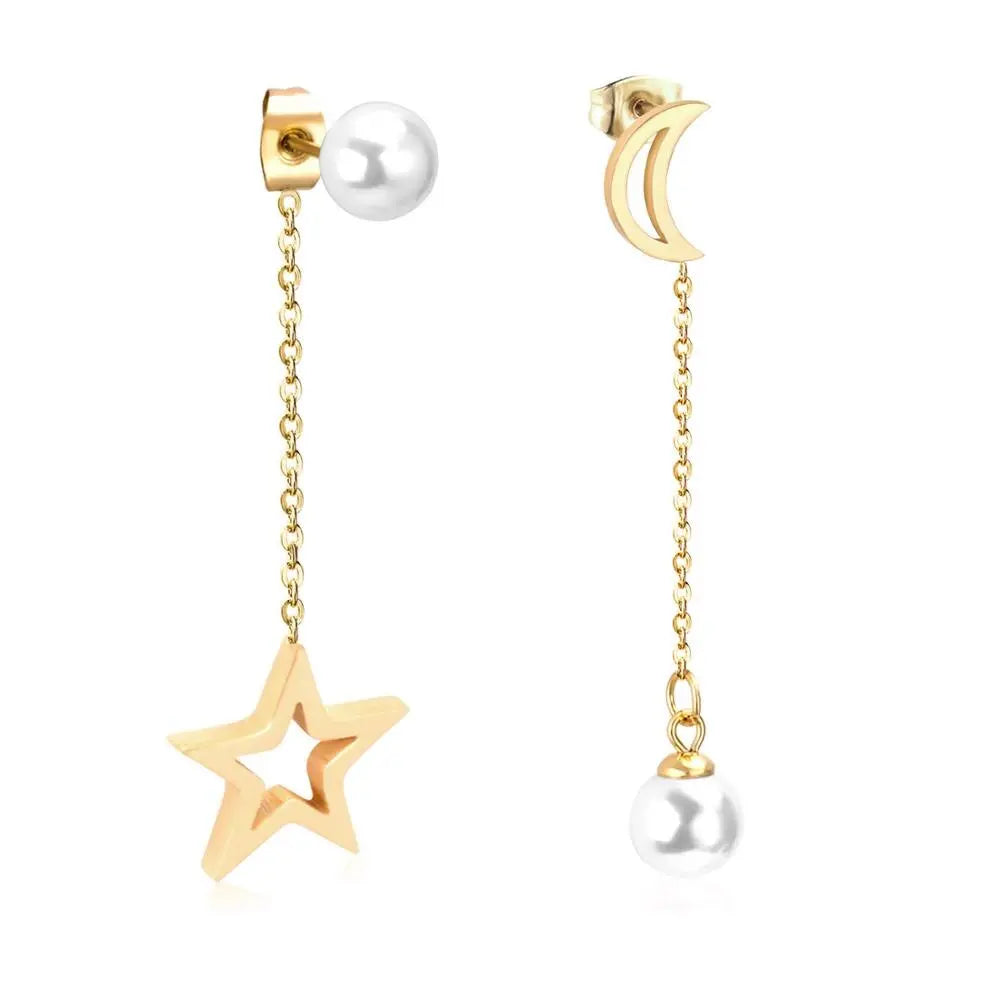 Fashion Women Drop Earrings Moon Star Shape Fake-Pearl For Women's Jewelry Stainless Steel Dangle Earings Brinco asonjewelry
