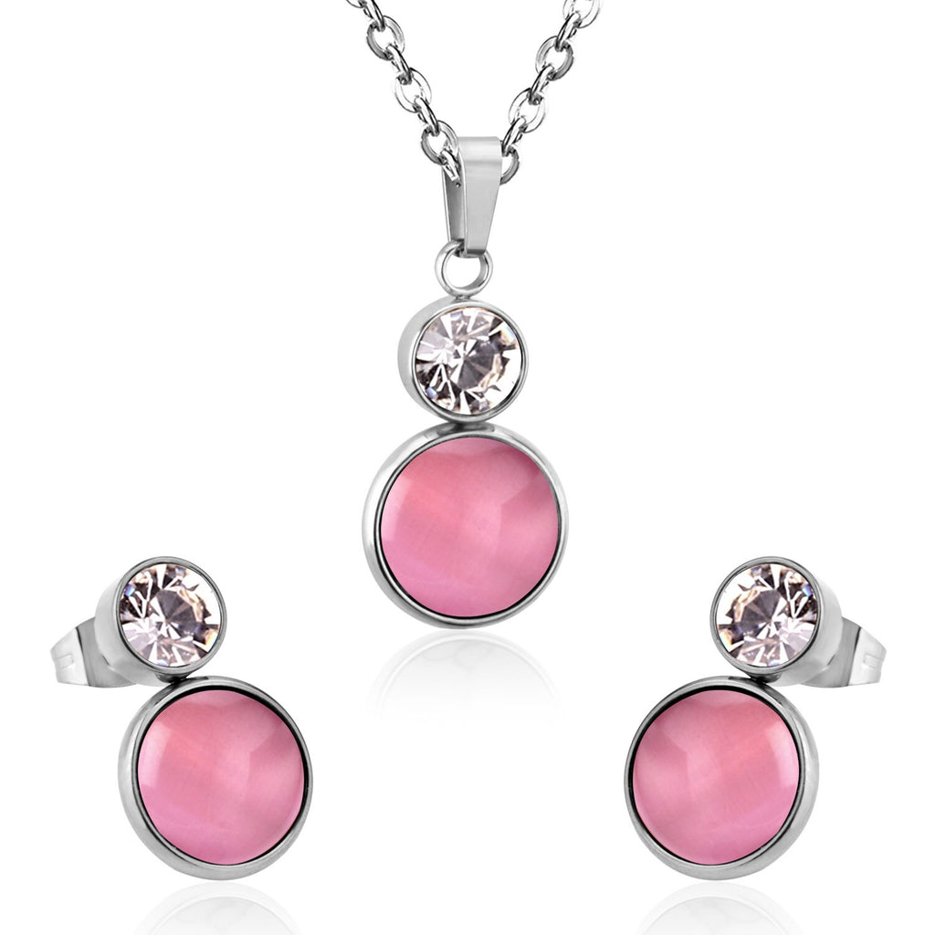 Crystal Opals Stainless Steel Necklaces Earrings Jewellery Sets Dubai Indian Wedding Jewelry Sets For Women Girls