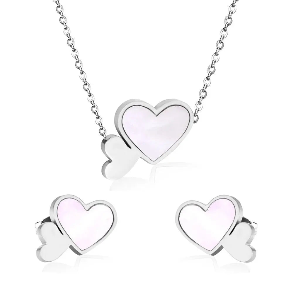 Brand New Stainless Steel Jewelry Heart Shell Jewelry Sets Women Wedding Jewelry Gift asonjewelry