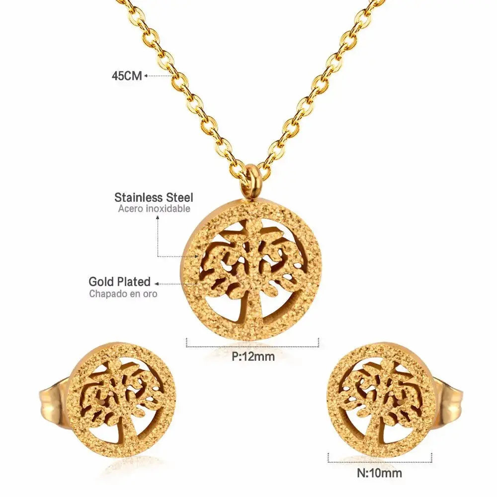 Tree Necklace Earrings Wedding Dubai Jewelry Sets For Women Girls Gold/Steel Indian Bridal Jewelry Sets Jewellery asonjewelry