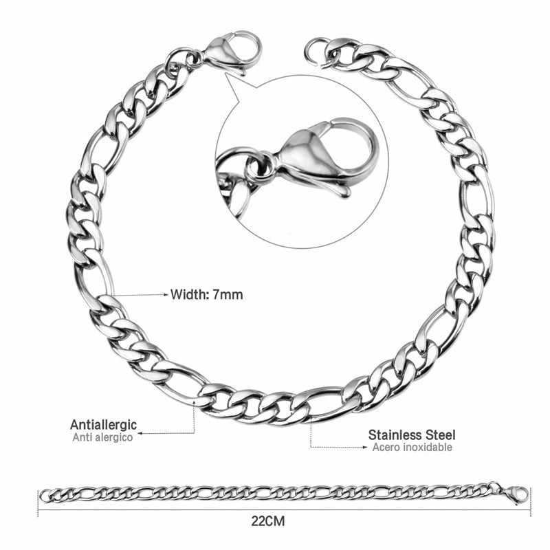 ASON 7mm Cuban Link Chain Bracelets Stainless Steel Gold Color for Men Women Party Gift Fashion Bangle Jewelry Boho