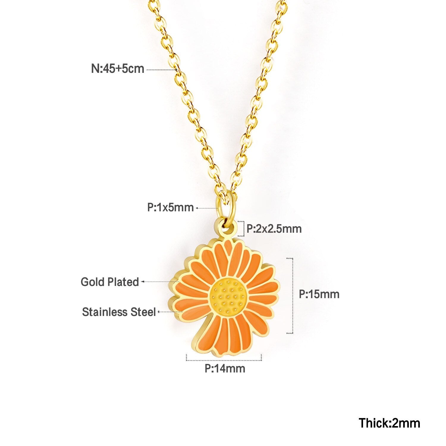 ASON Korean Fashion Sunflower Pendant Necklace for Women Stainless Steel Colorful Choker with Extender Jewelry Accessories asonjewelry