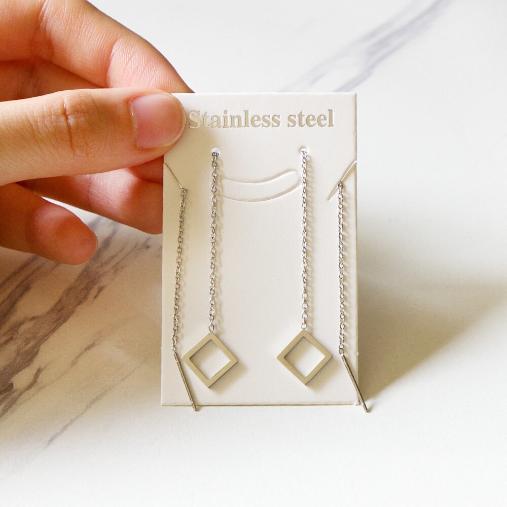 Brincos-pendientes colgantes de acero inoxidable con borlas de concha negra, joyería de hada coreana, cadena larga