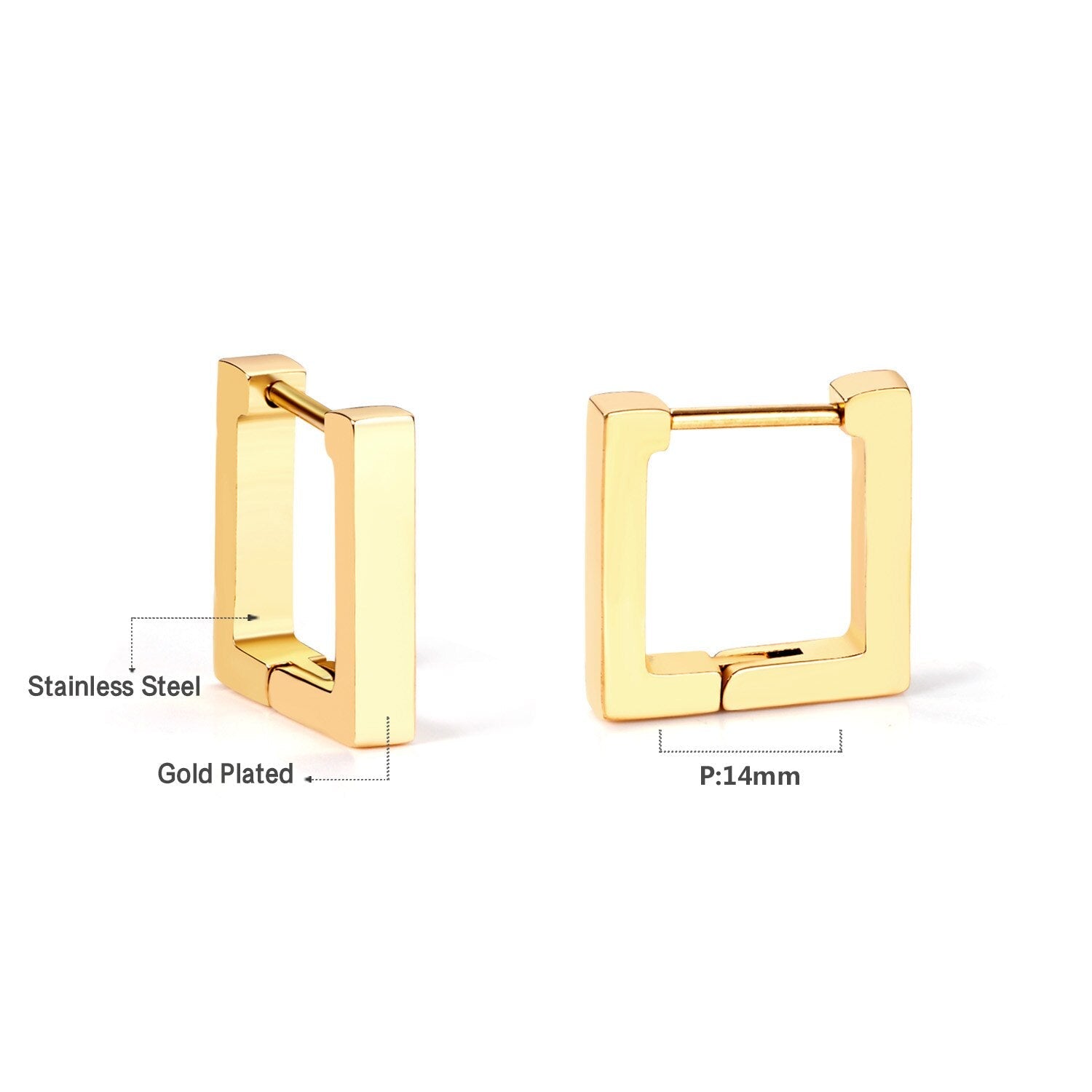 ASON Gold Color Square Rectangle Piercing Hoops Earrings Stainless Steel Geometric Earrings for Women Fashion Jewelry Gift asonjewelry