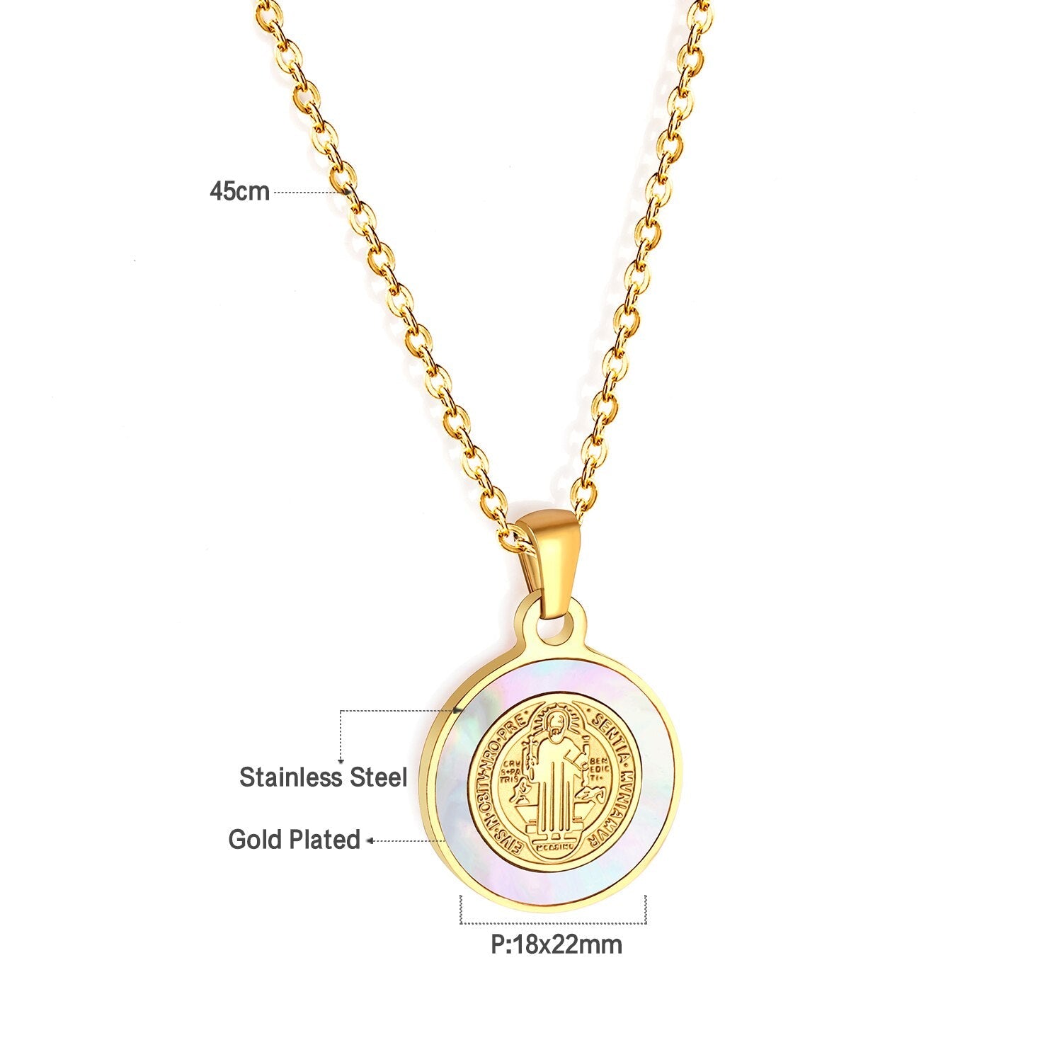 ASON Round Shell Jesus Fashion Pendant Necklaces Gold Color Stainless Steel Choker Jewelry for Women Anniversary Gift asonjewelry