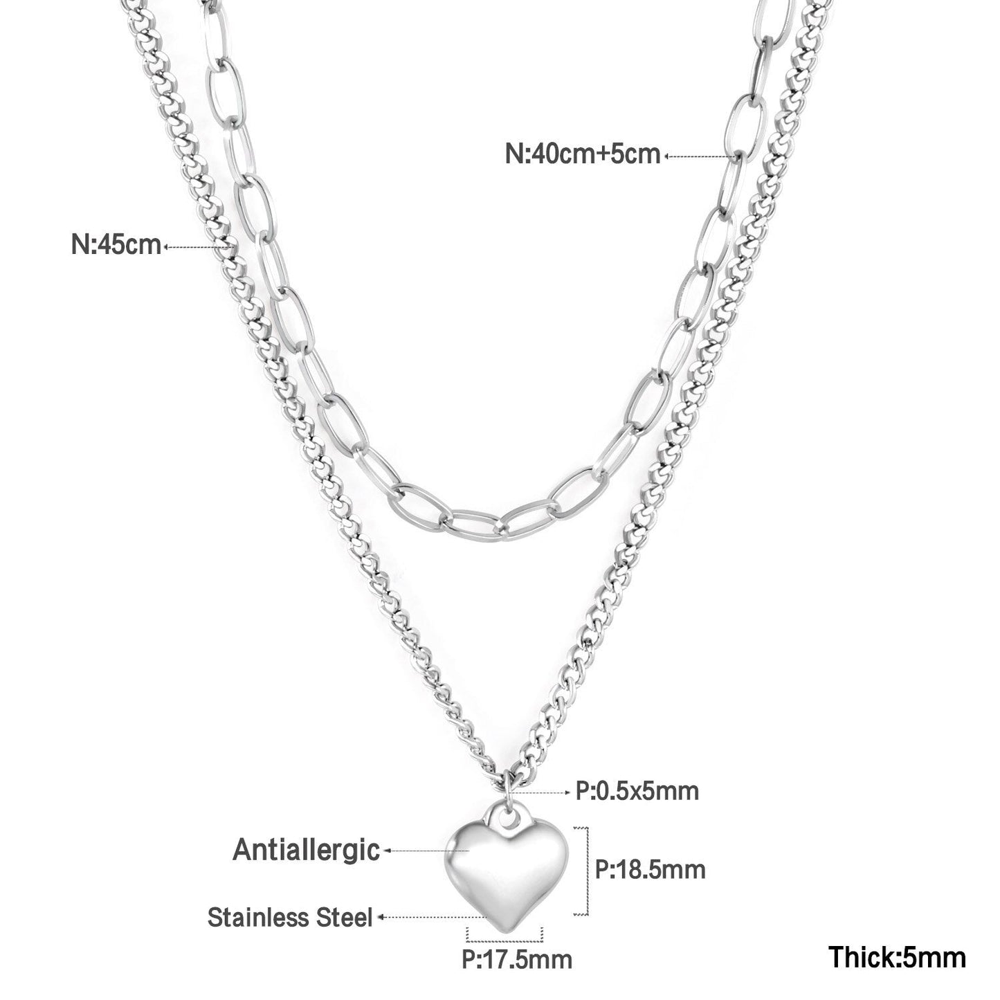 ASON Trendy Multi Layer Heart Pendant Stainless Steel Gold Color Chain Choker for Women Girl Fashion Jewelry Party Gift asonjewelry