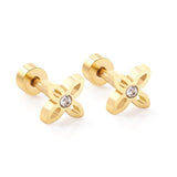 ASON pendiente de flor de moda, pendiente de tuerca de circonia cúbica para mujer, accesorios de joyería de acero inoxidable de Color dorado