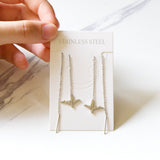Brincos-pendientes colgantes de acero inoxidable con borlas de concha negra, joyería de hada coreana, cadena larga