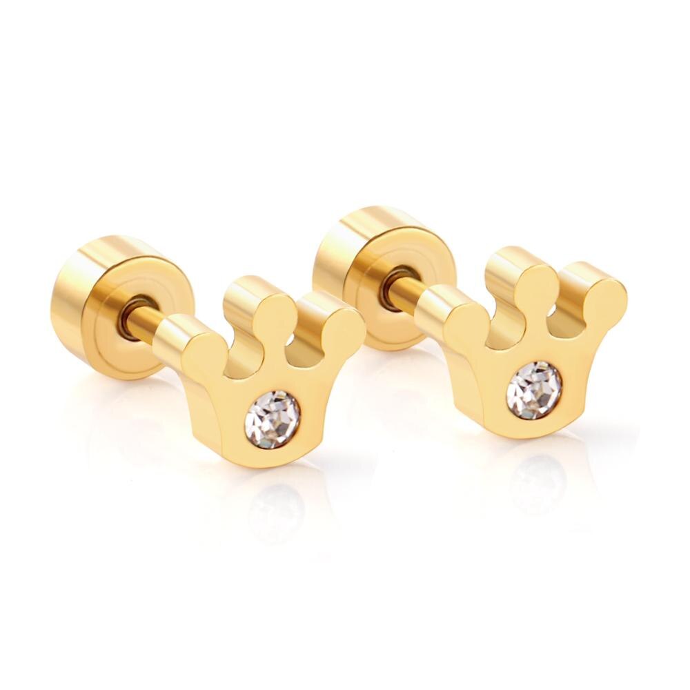 ASON Elegant Crown Cubic Zirconia Piercing Stud Earrings for Women Girls Gold Color Stainless Steel Jewelry Accessories asonjewelry