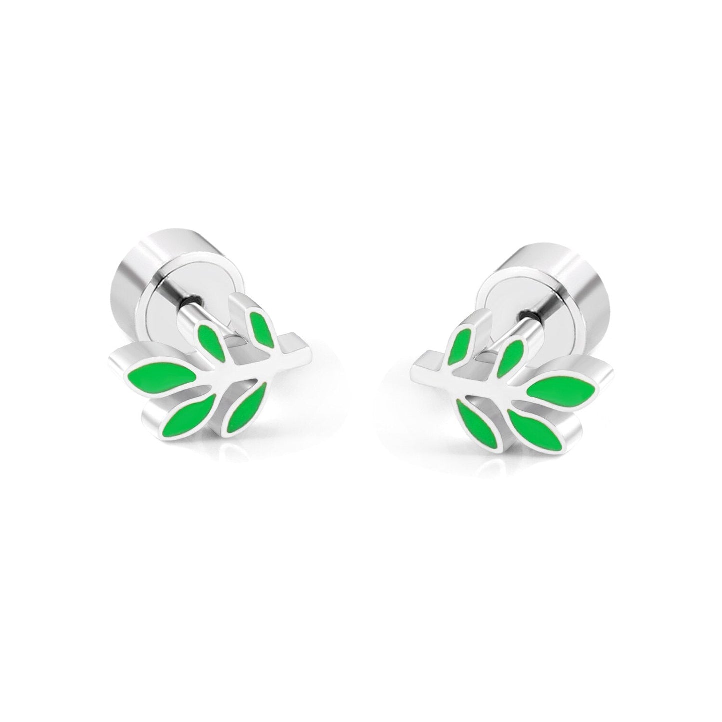 ASON Lovely Children's Stud Earrings 316L Stainless Steel Green Flower Leaf Cartoon Small Earrings for Girl Gifts Jewelry asonjewelry