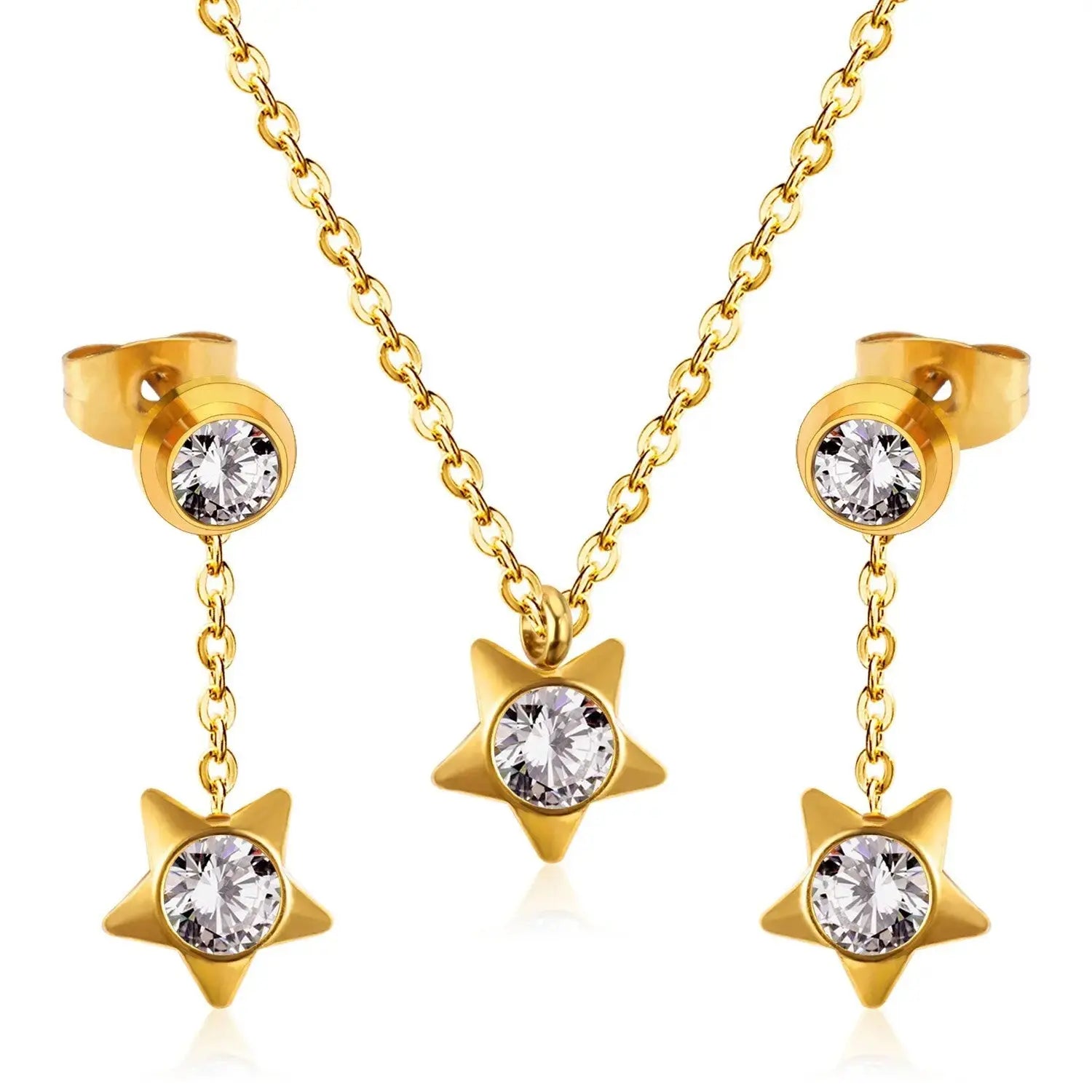 New Heart Shape Crystal Fashion Necklaces Droop Earrings Sets For Woman Dubai Wedding Jewelry Set pendientes bijoux asonjewelry