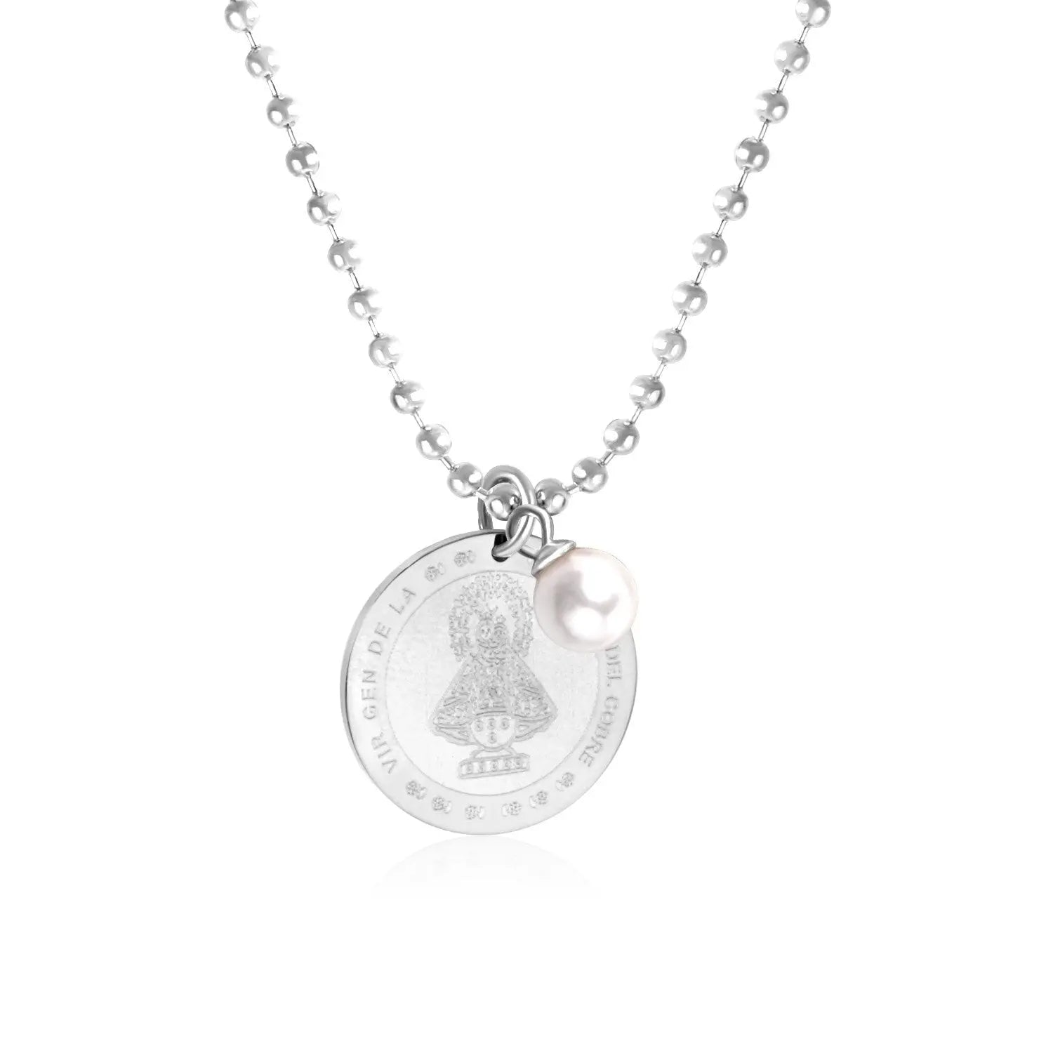 Gothic Fake Pearl Stainless Steel Round Pendant Necklaces For Men Women Jewelry Chain Necklace Collar Collier Set asonjewelry