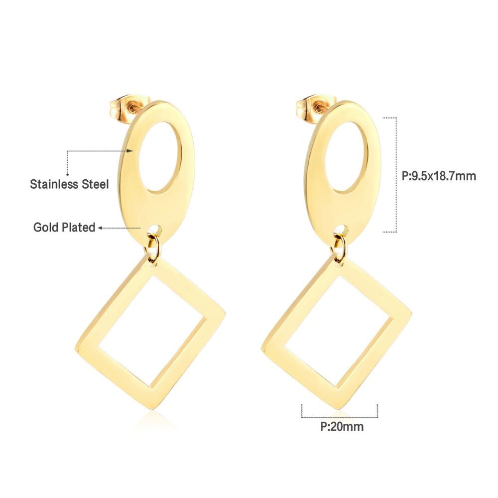 ASON Classic Gold Color Square Pendant Dangle Piercing Earrings Stainless Steel Drop Earring for Women Accessories Jewelry asonjewelry