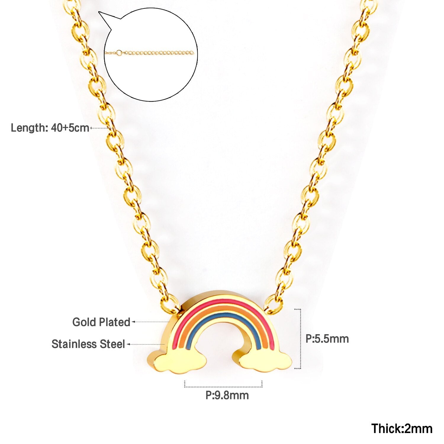 ASON Rainbow Charm Pendant Chain Necklace Gold Color Stainless Steel Necklace for Women Girl Lovely Gift Jewelry Chokers asonjewelry