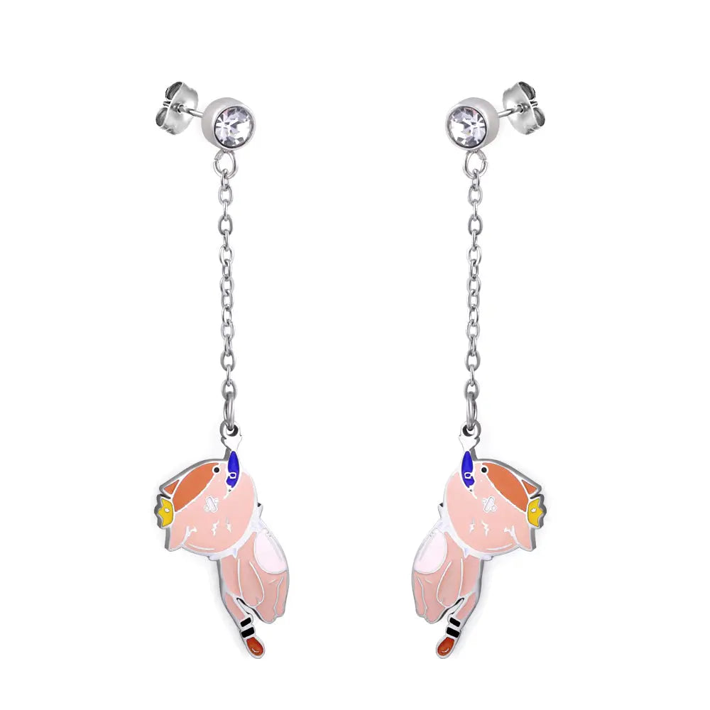 Fashion Diamond + Chain with Cat Eat Fish Mixed Color Stud Earrings asonjewelry