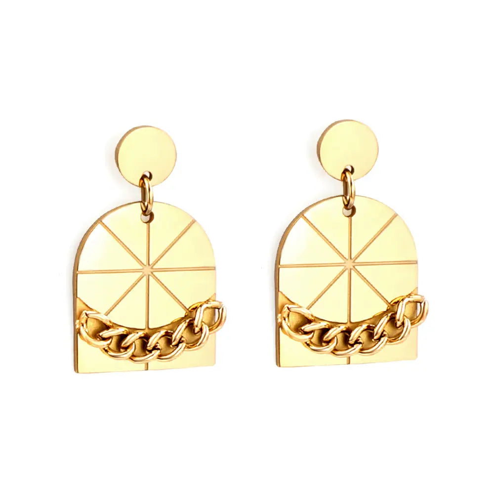 Stainless Steel Small Round + Large Window With Chain Stud Earrings asonjewelry