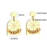 Boucles d'oreilles à tige en acier inoxydable, petit rond + grande fenêtre avec chaîne