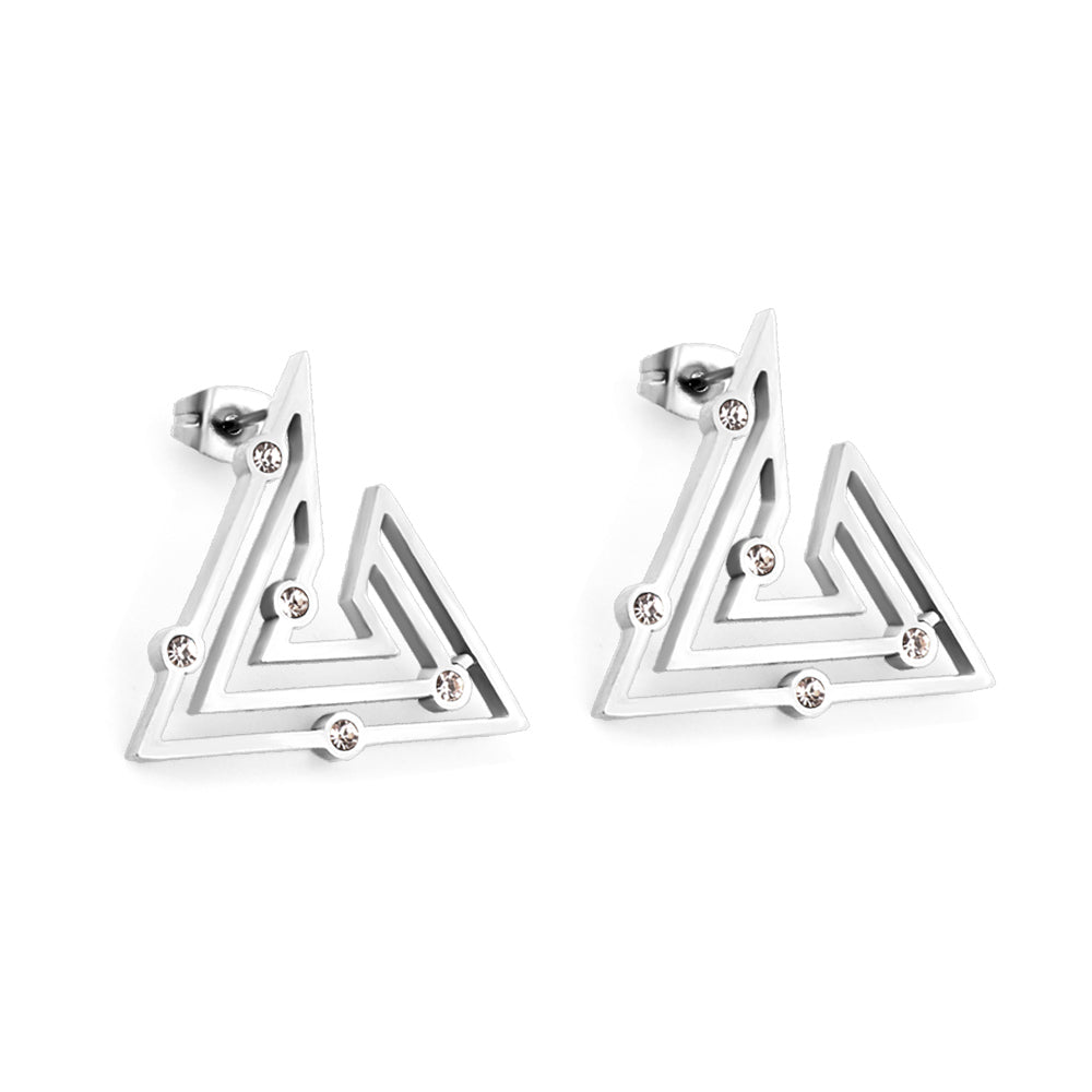 Pendientes Triángulo de Acero con 5 Diamantes