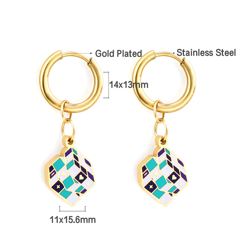 Fashion Circle with Rubik's Cube Mixed Color Earrings