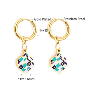 Fashion Circle with Rubik's Cube Mixed Color Earrings