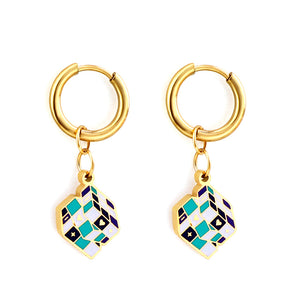 Fashion Circle with Rubik's Cube Mixed Color Earrings
