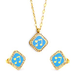 Square Blue Musical Note With Heart Jewelry Set