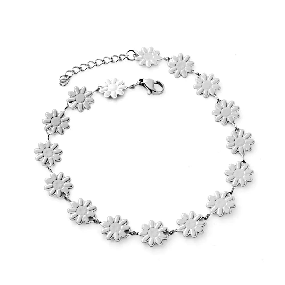 Stainless Steel 16 Small Daisy Anklet asonjewelry