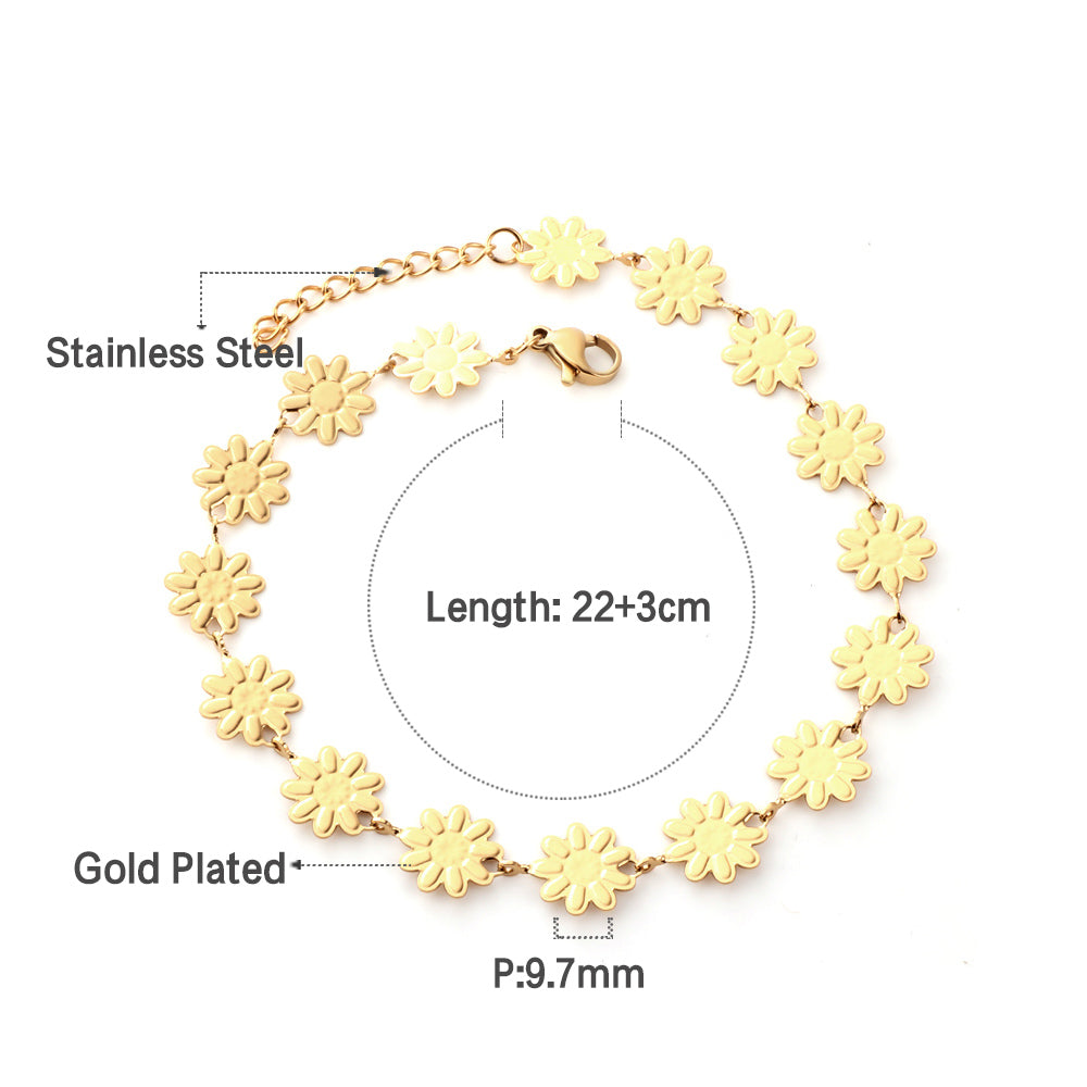 Stainless Steel 16 Small Daisy Anklet